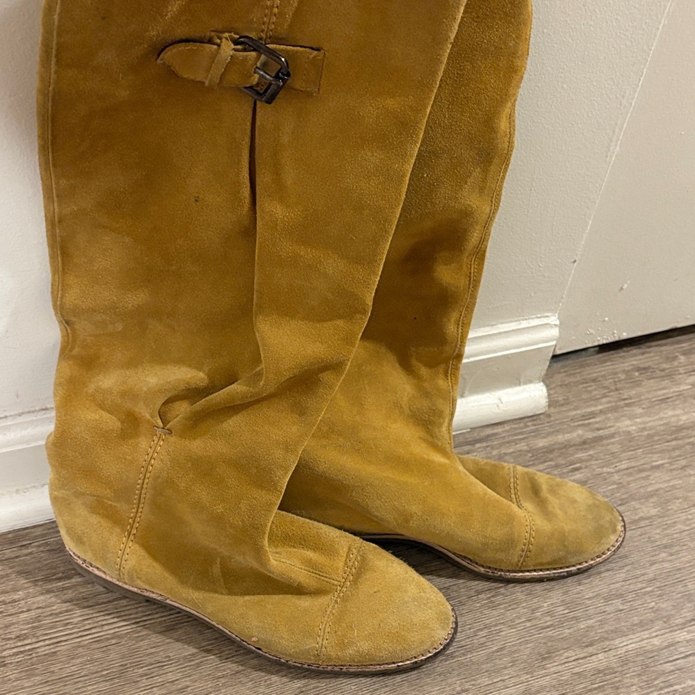 Mustard Suede Knee-High Boots